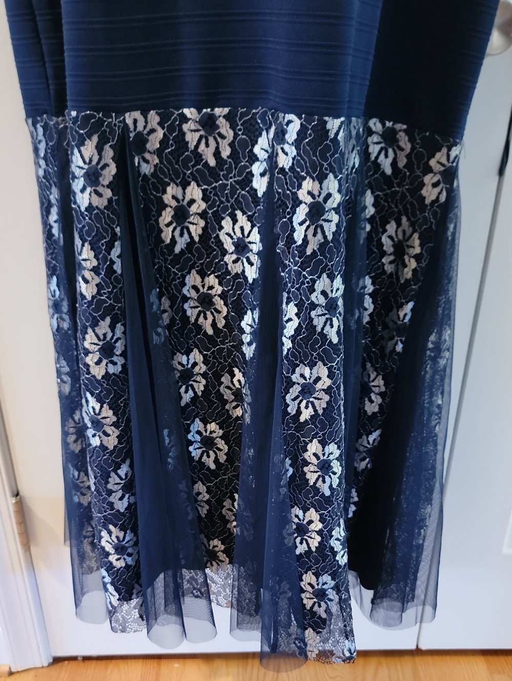 Candalite 3X Navy‎ Silver Lace Mermaid Maxi Gown NWT - Picture 5 of 7
